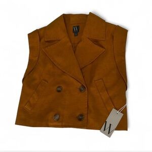 NWT Burnt Orange Sleeveless Linen Blend Vest Woman's Oversized Small Collared